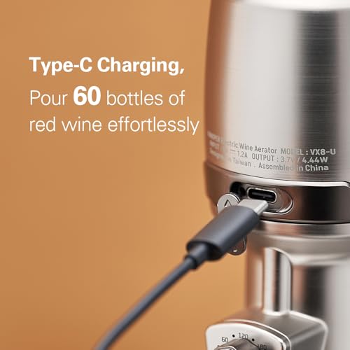 Vinxper Expert Adjustable Electric Wine Aerator – Instant 240-Min Precision Decanting, Rechargeable & No-Drip Design, One-Touch Operation for 99% Wines & Spirits - Image 5