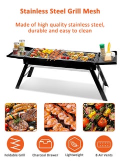 EzzySo Foldable Barbecue Grill, Portable Folding Charcoal Grill with Shelf, Outdoor Camping BBQ Grill Outdoor Barbecue Grill Tools for Cooking Garden Backyard Party Picnic Travel  - Image 4
