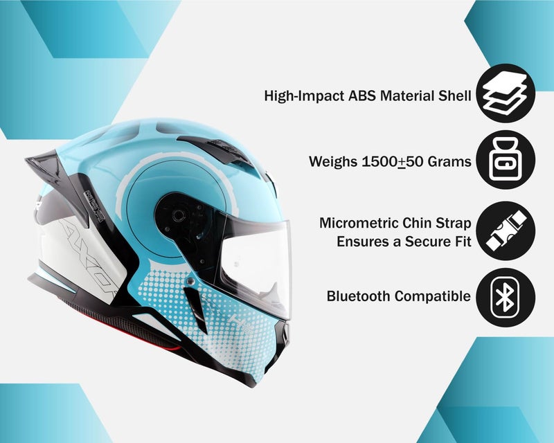 Axor Hunter Spear ISI ECE and DOT Certified Gloss Finish Full Face Helmet for Men with Pinlock Fitted Clear Visor-Hex Blue White-L - Image 5