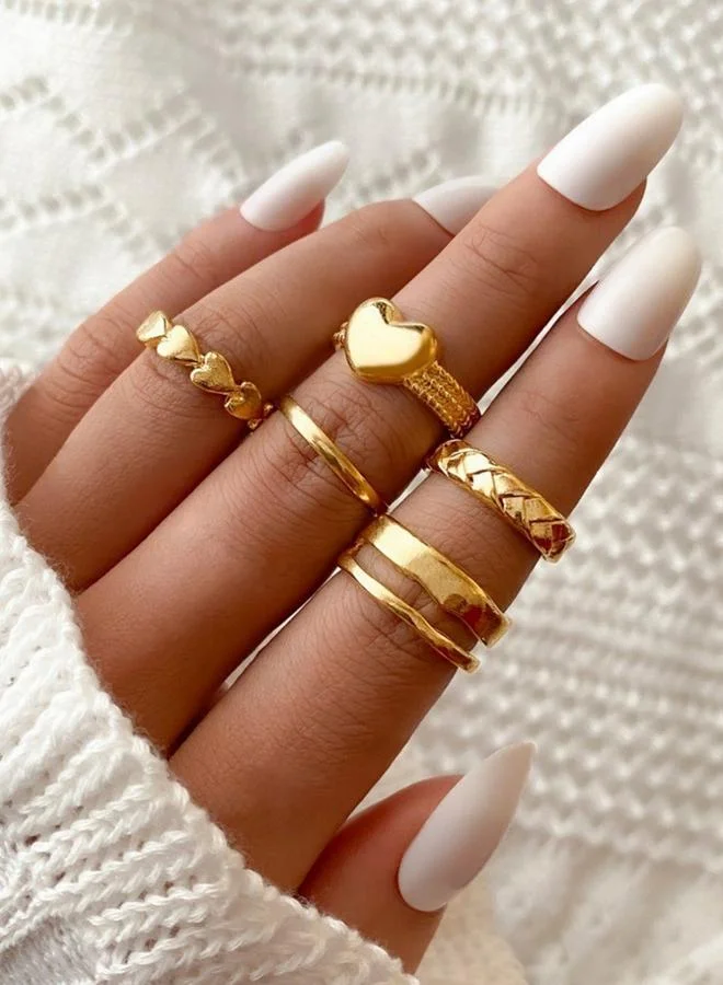تايك تو حزمة من 5 - خواتم ذهبية مفتوحة على شكل قلب