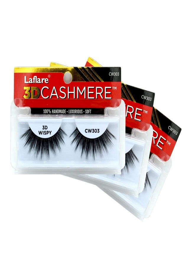 LAFLARE 3D CASHMERE Eyelashes, Natural Look, Wispy, Glam, Fresh, Fluffy, Soft, Reusable, Luxurious Handmade Strips False Lashes - 3 PACKS BUNDLE SPECIAL CW (CW303, 3) - Image 1