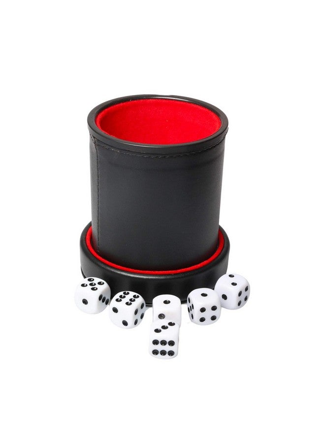 RERIVER Leatherette Dice Cup With Lid, Red Felt-Lined Dice Shaker Includes 6 Regular Dice For Liars Dice/ Farkle/ Yahtzee/ Games, 1 Pack  - Image 2