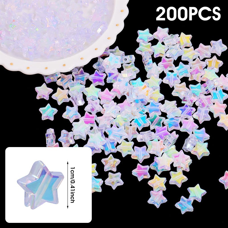 Grevosea 200pcs Acrylic Star Beads 10mm - AB Charming Shape Mix for DIY Jewelry Making Necklace Rainbow Bracelet - Cute Pastel Colorful - Image 2