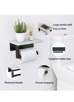 MIXDE Marble Toilet Paper Holder with Shelf, 304 Stainless Steel Screw Wall Mounted, Tissue Roll Holder for Bathroom Washroom Matte Black  - Image 2