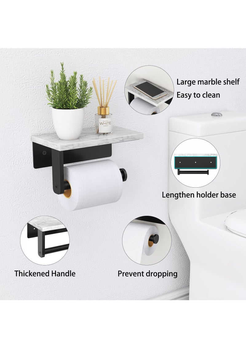 MIXDE - Marble Toilet Paper Holder with Shelf, 304 Stainless Steel Screw Wall Mounted, Tissue Roll Holder for Bathroom Washroom Matte Black - Image 1