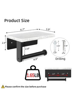 MIXDE Marble Toilet Paper Holder with Shelf, 304 Stainless Steel Screw Wall Mounted, Tissue Roll Holder for Bathroom Washroom Matte Black  - Image 3