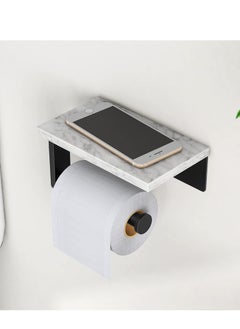 MIXDE Marble Toilet Paper Holder with Shelf, 304 Stainless Steel Screw Wall Mounted, Tissue Roll Holder for Bathroom Washroom Matte Black  - Image 5