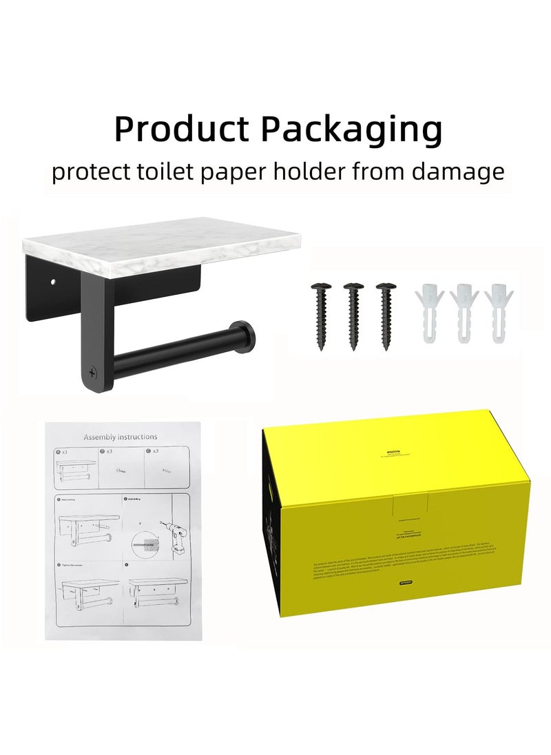 MIXDE - Marble Toilet Paper Holder with Shelf, 304 Stainless Steel Screw Wall Mounted, Tissue Roll Holder for Bathroom Washroom Matte Black - Image 1