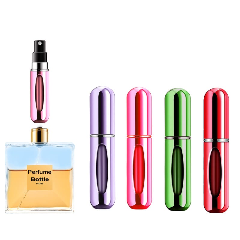 Yamadura Portable Mini Perfume Atomizer Bottle Refillable Spray Scent Pump Case Travel 5ml 4 PackRed Rose Red Purple Green