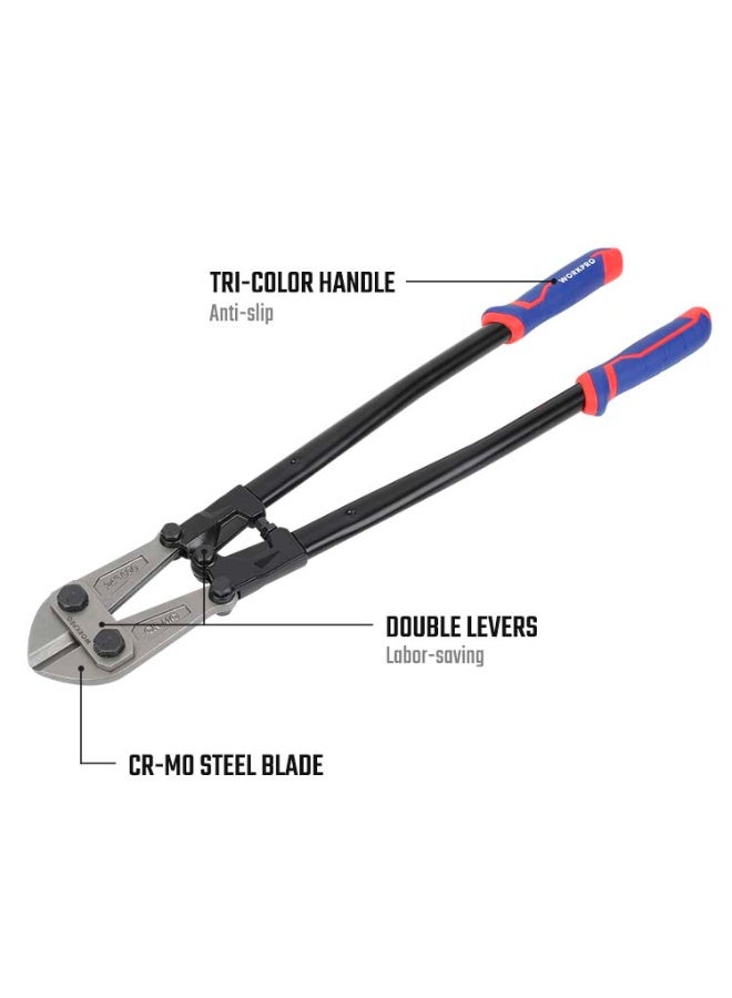 WORKPRO WP216005 24" (600mm) Heavy-Duty Bolt Cutter – Cr-Mo Steel Blades, Double-Lever Design, Anti-Slip Handles - Image 4