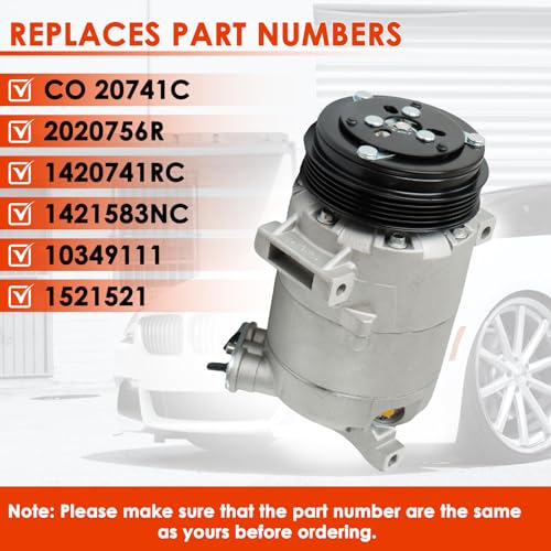 Kessocco CO 20741C Car AC Compressor Replacement for 2002-2012 Chevy Malibu HHR Cavalier Cobalt Pontiac G6 G5 Sunfire Pursuit Saturn Aura Ion Air Conditioning Compressor 6 Pulley Groove 12V - Image 3