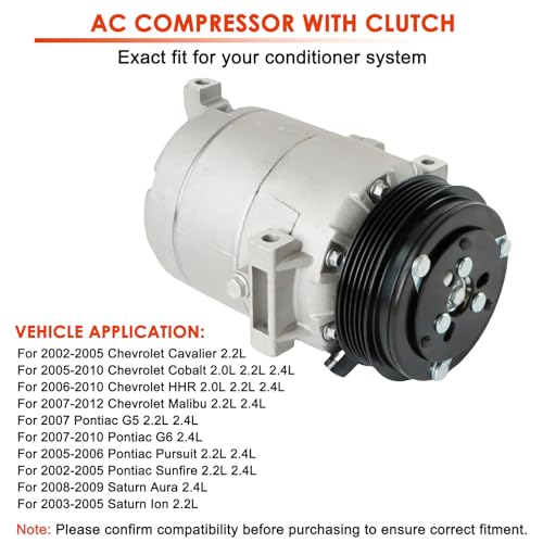 Kessocco CO 20741C Car AC Compressor Replacement for 2002-2012 Chevy Malibu HHR Cavalier Cobalt Pontiac G6 G5 Sunfire Pursuit Saturn Aura Ion Air Conditioning Compressor 6 Pulley Groove 12V - Image 2