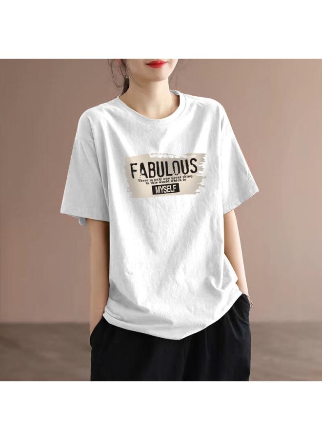 100% Pure Cotton Women's T-shirt High-end Summer New Style Loose Slimming Western Style Women's Top For Chubby Girls