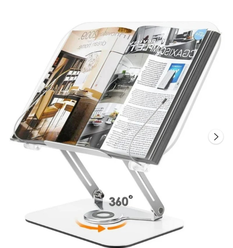 Acrylic Book Stand: 13 X 9.2 Inch 360° Rotatable Height Adjustable - Durable Aluminum Alloy & Non-slip Pad Textbook Holder for Kitchens, Offices, Study Rooms - Image 2