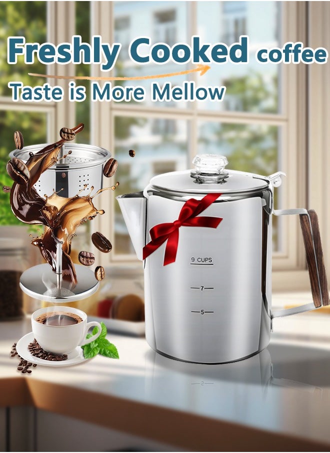Bolivia's Thermal Coffee Jug,Stovetop Coffee Maker Percolator Campfire Coffee Pot Stainless Steel Coffee Pot Camping Outdoors Home 9 Cup No Aluminum & Plastic Fast Brew  - Image 1