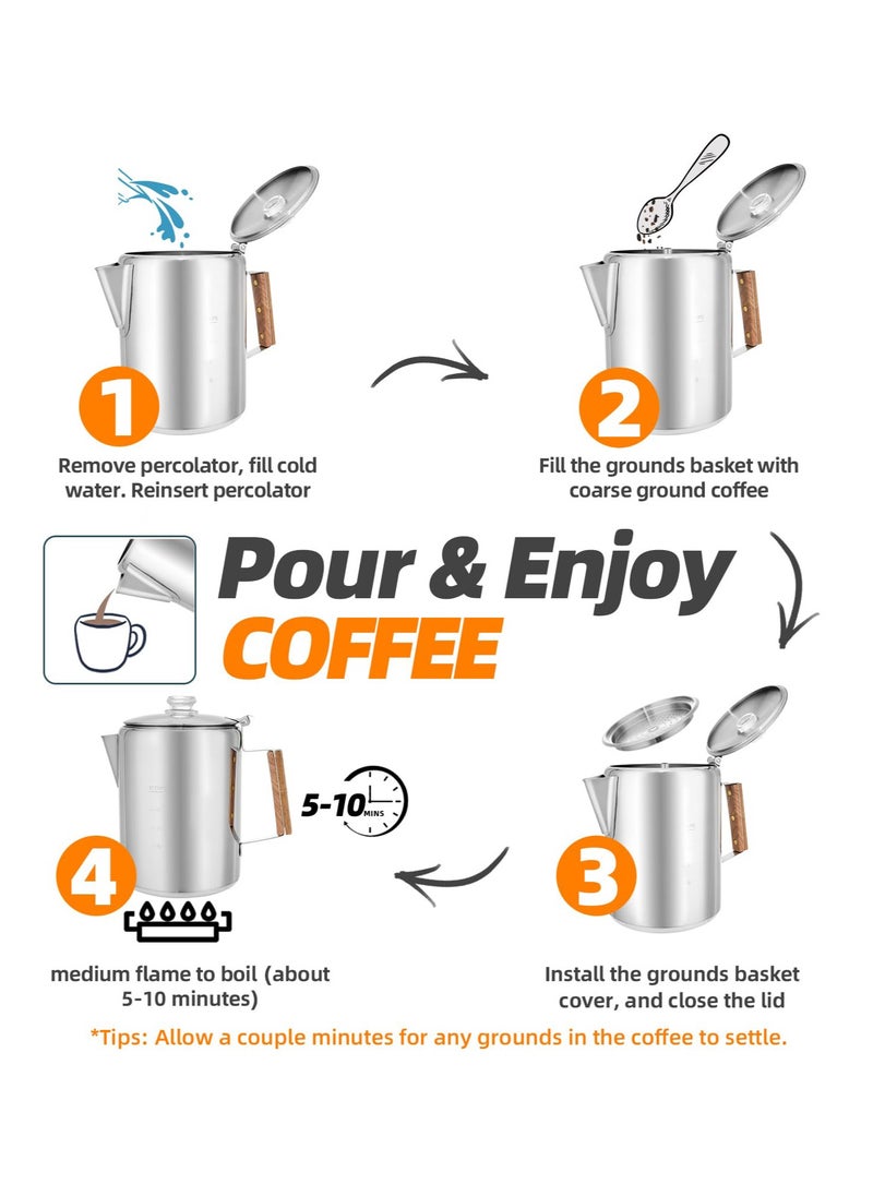 Bolivia's Thermal Coffee Jug,Stovetop Coffee Maker Percolator Campfire Coffee Pot Stainless Steel Coffee Pot Camping Outdoors Home 9 Cup No Aluminum & Plastic Fast Brew  - Image 5