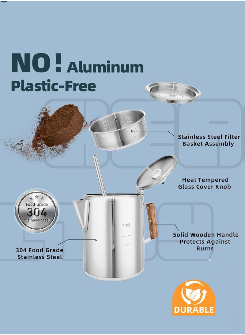 Bolivia's Thermal Coffee Jug,Stovetop Coffee Maker Percolator Campfire Coffee Pot Stainless Steel Coffee Pot Camping Outdoors Home 9 Cup No Aluminum & Plastic Fast Brew  - Image 2