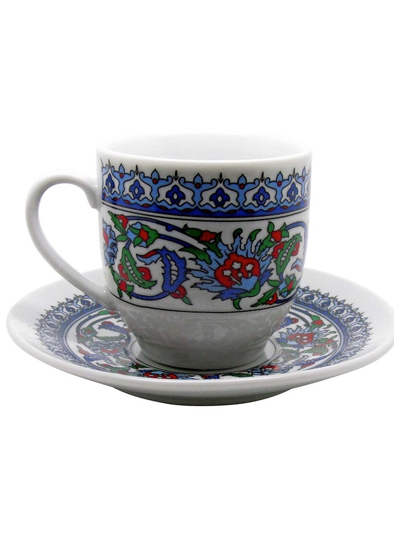 Ceramic Dishwasher-Safe Turkish Coffee Cups Set with Saucers for Sharing Happy Times wth Patterned (Set of 6)- 12 Pieces made in Turkey  - Image 1