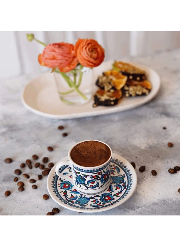 Ceramic Dishwasher-Safe Turkish Coffee Cups Set with Saucers for Sharing Happy Times wth Patterned (Set of 6)- 12 Pieces made in Turkey  - Image 3