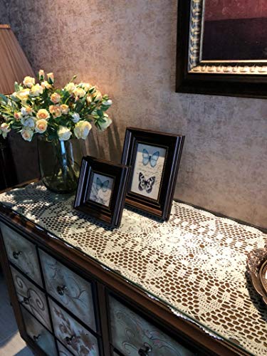 Damanni Rectangular Cotton Handmade Crochet Lace Table Runner Doilies Table Dresser Scarf Décor,16 Inch by 24 Inch，Beige - Image 5