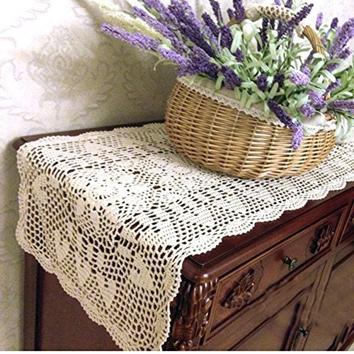 Damanni Rectangular Cotton Handmade Crochet Lace Table Runner Doilies Table Dresser Scarf Décor,16 Inch by 24 Inch，Beige - Image 4