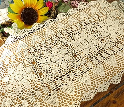 Damanni Rectangular Cotton Handmade Crochet Lace Table Runner Doilies Table Dresser Scarf Décor,16 Inch by 24 Inch，Beige - Image 2