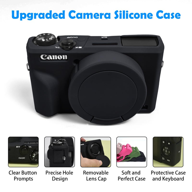 Easy Hood Case for Canon Powershot G7 X Mark III Digital Camera, Soft Silicone Protective Cover with Button Marker Removable Lens Cover for Canon Powershot G7X Mark III DSLR Camera Black - Image 3