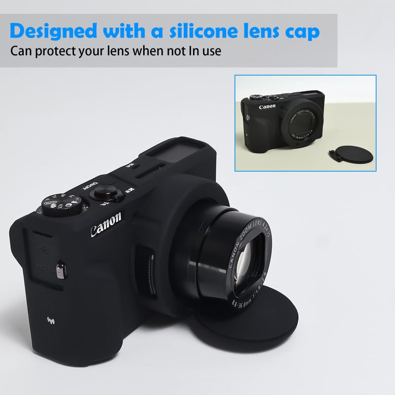 Easy Hood Case for Canon Powershot G7 X Mark III Digital Camera, Soft Silicone Protective Cover with Button Marker Removable Lens Cover for Canon Powershot G7X Mark III DSLR Camera Black - Image 2