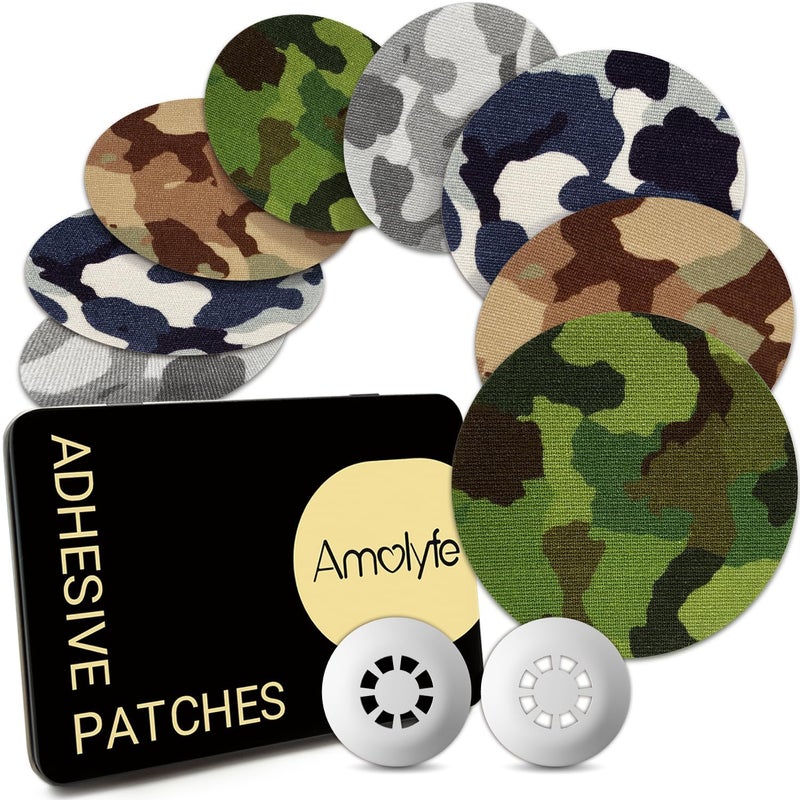 Amolyfe Libre 3 Sensor Covers Waterproof Camo, 20-Pack Amolyfe Adhesive Patch for Freestyle Libre 3 & Plus, Bump-Proof with 2 Hard Caps and Tin Case, Breathable 14-Day CGM Protection (Camo) - Image 1