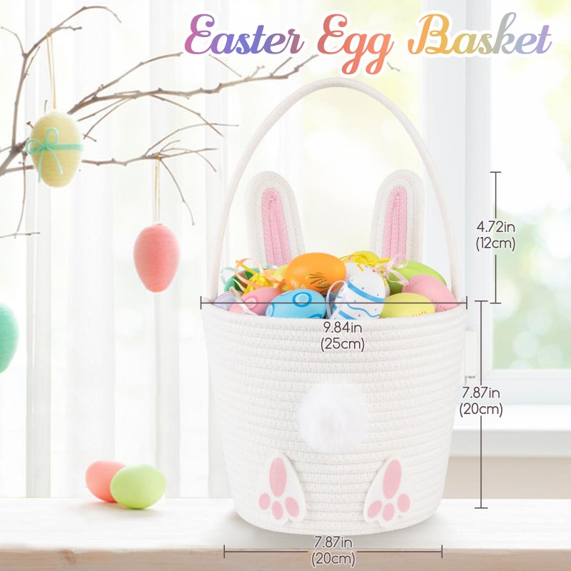 OIASKET Easter Basket for Toddler, Woven Baby Easter Gifts Basket with Handle, Empty Bunny Egg Basket for Girls Boys Kids-Pink - Image 2