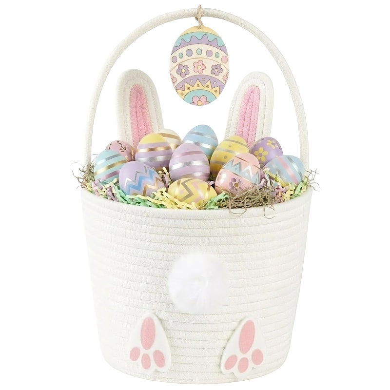 OIASKET Easter Basket for Toddler, Woven Baby Easter Gifts Basket with Handle, Empty Bunny Egg Basket for Girls Boys Kids-Pink - Image 1