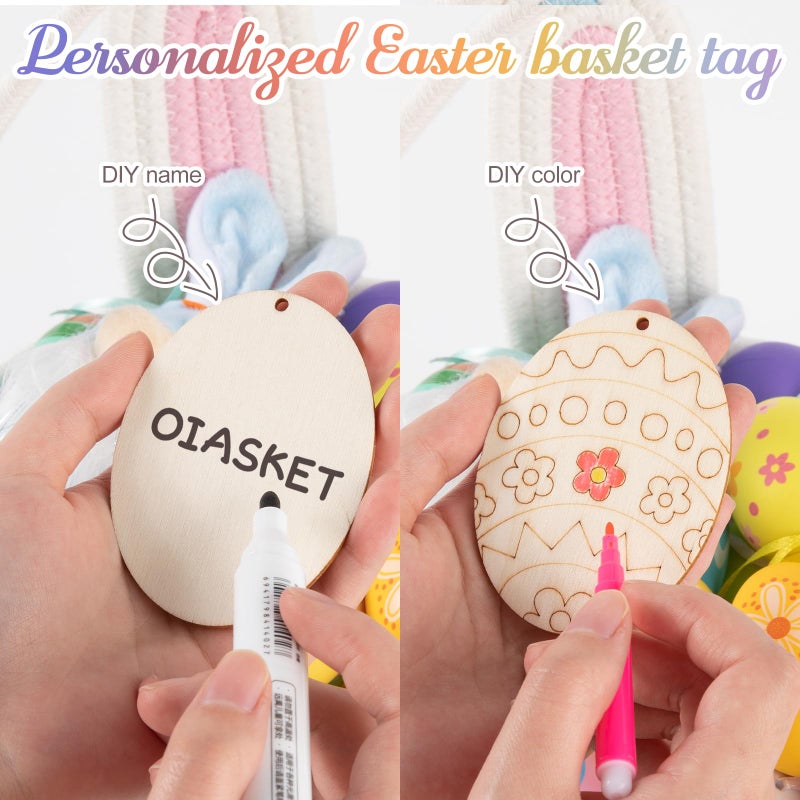 OIASKET Easter Basket for Toddler, Woven Baby Easter Gifts Basket with Handle, Empty Bunny Egg Basket for Girls Boys Kids-Pink - Image 4