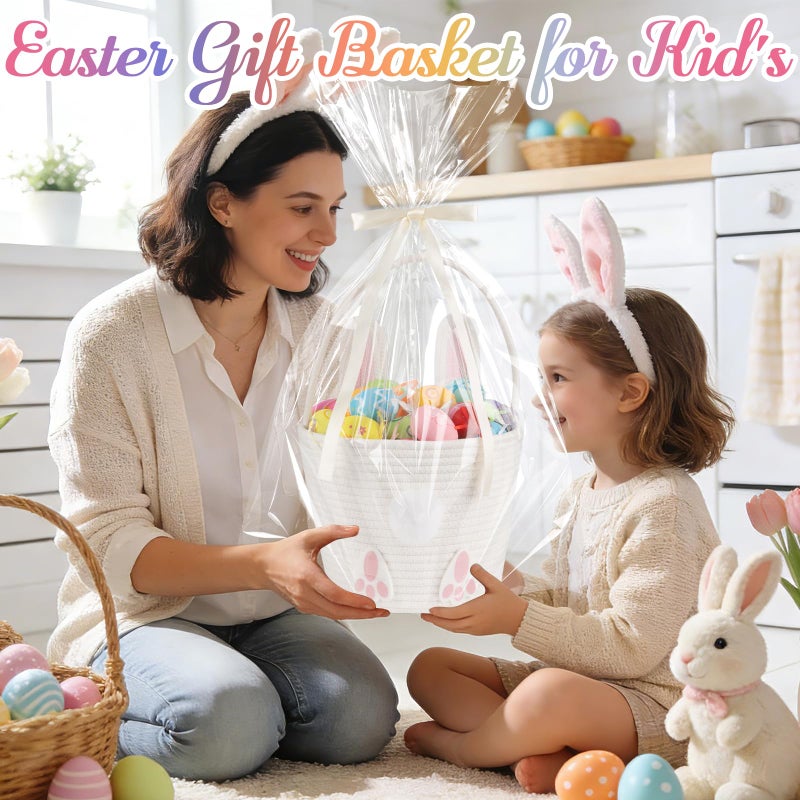OIASKET Easter Basket for Toddler, Woven Baby Easter Gifts Basket with Handle, Empty Bunny Egg Basket for Girls Boys Kids-Pink - Image 5