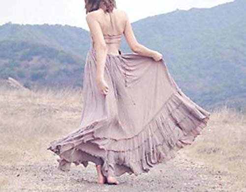 R.Vivimos Womens Summer Boho Sexy Backless Long Dresses (Large, Khaki) - Image 3