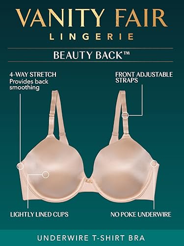 Vanity Fair Womens Full Coverage Beauty Back Smoothing Bra, 4-way Stretch Fabric, Lightly Lined Cups Up To Dd Bra, Underwire - Beige, 40D US - Image 4
