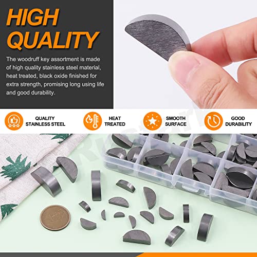 Rustark 155Pcs 17 Sizes Woodruff Key Stock Assortment Kit Half Moon Semicircle Bond Key Flywheel Key Metric Hardware for Mechanical Industry Use - Image 3