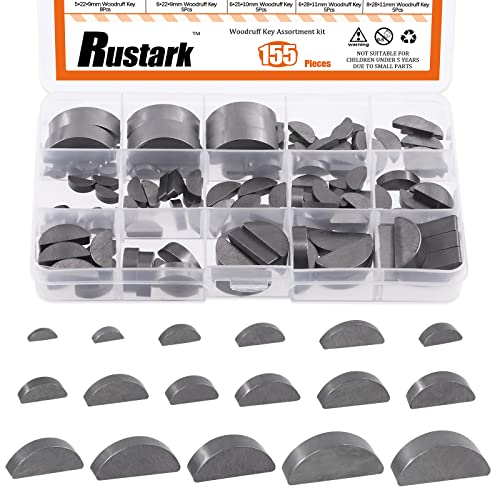 Rustark 155Pcs 17 Sizes Woodruff Key Stock Assortment Kit Half Moon Semicircle Bond Key Flywheel Key Metric Hardware for Mechanical Industry Use - Image 1