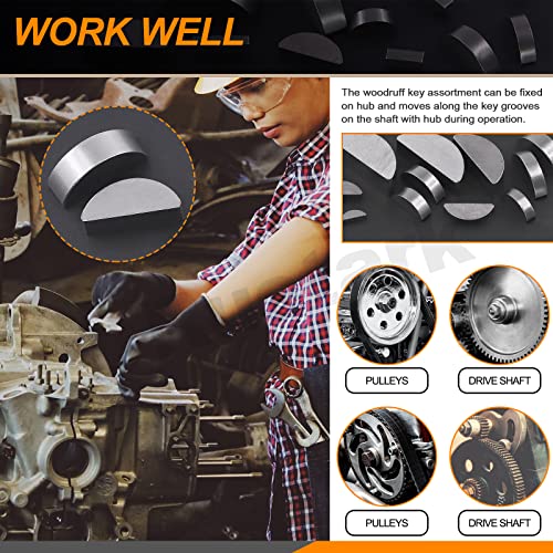 Rustark 155Pcs 17 Sizes Woodruff Key Stock Assortment Kit Half Moon Semicircle Bond Key Flywheel Key Metric Hardware for Mechanical Industry Use - Image 5