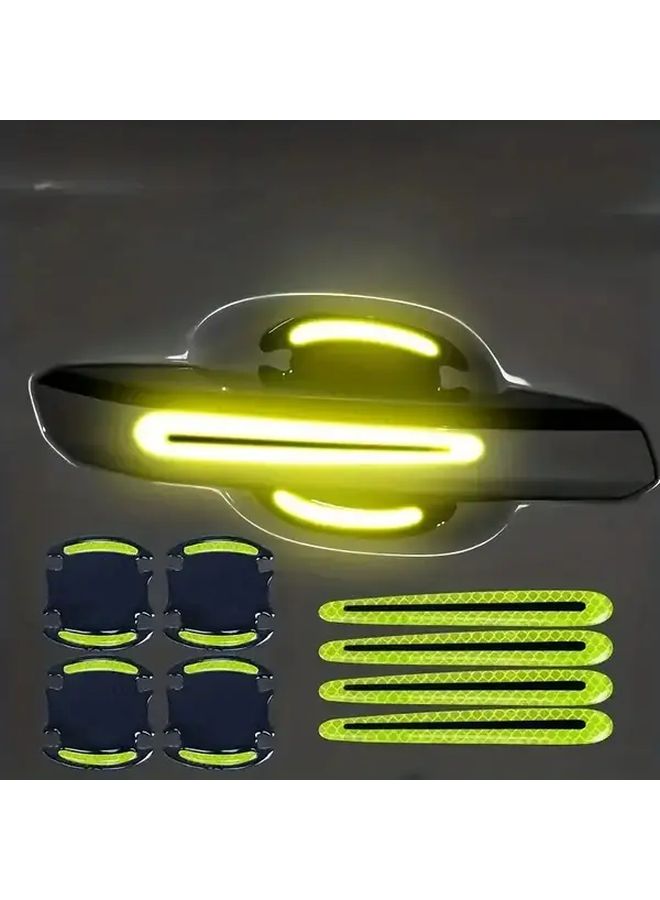 8pcs Yellow Fluorescent Reflective Car Door Handle Sticker Anti Scratch Guard - Image 1