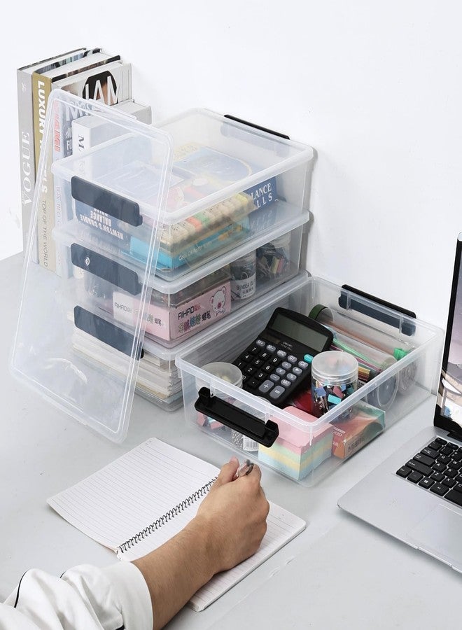 AnnkkyUS 4 Pack A4 Plastic File Box, Clear Flat Stackable Box with Lids - Image 3