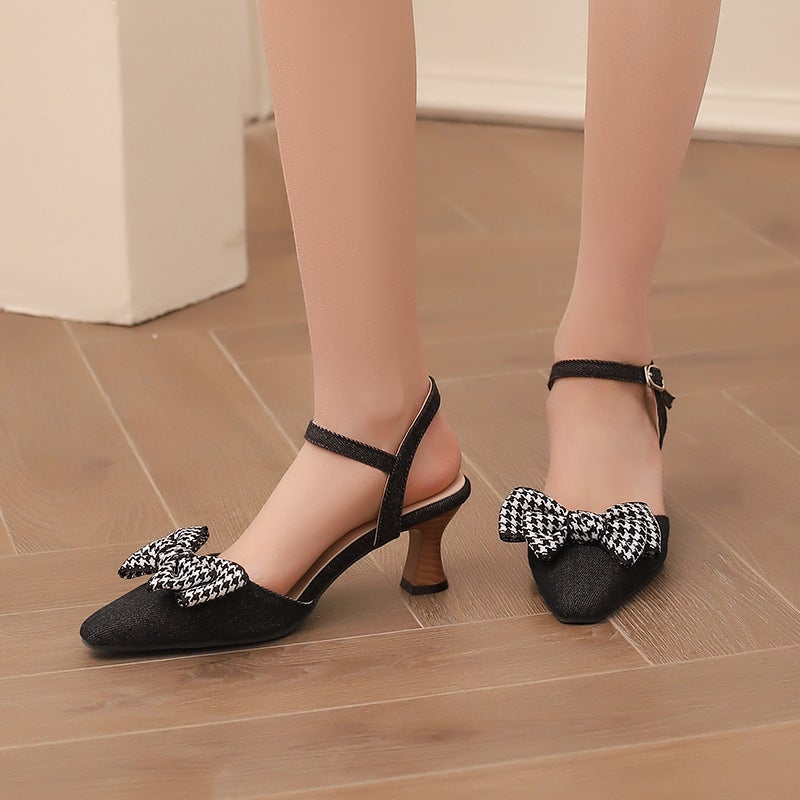 Wish Fashion Heel Pointed 40-50 Bow Back Empty Small Fresh Sandals Women - Image 2