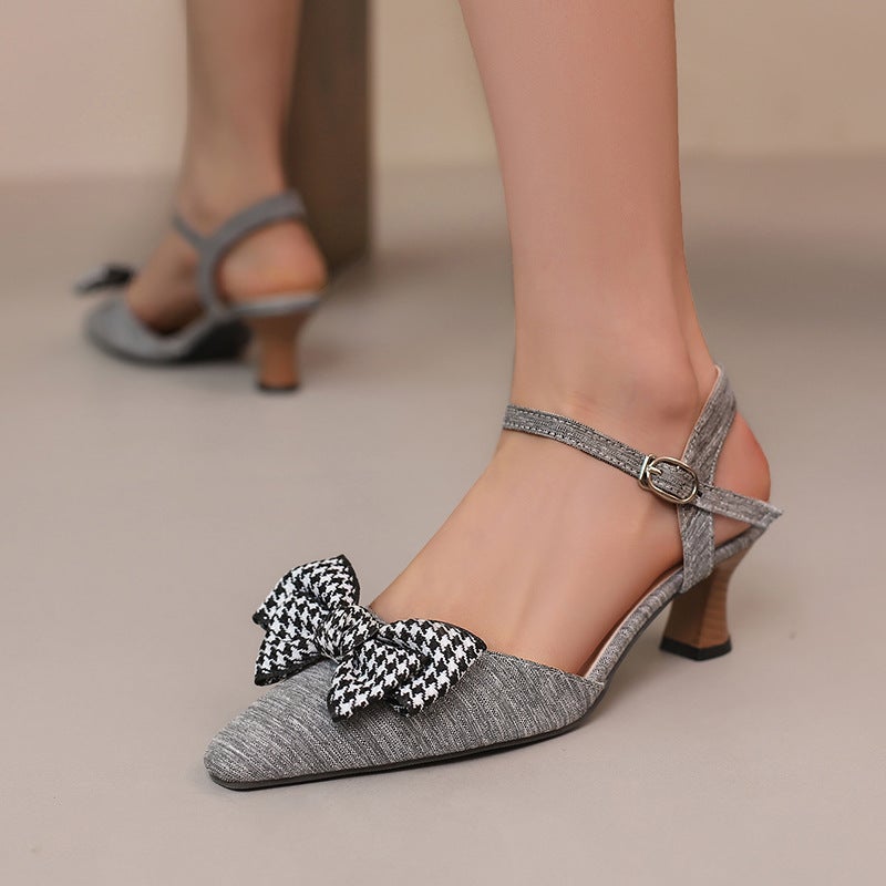 Wish Fashion Heel Pointed 40-50 Bow Back Empty Small Fresh Sandals Women - Image 4