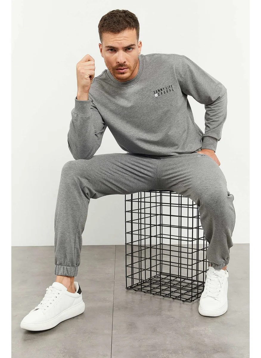 تومي لايف Gray Melange Men's Casual O Neck Oversize Elastic Leg Tracksuit - 85120