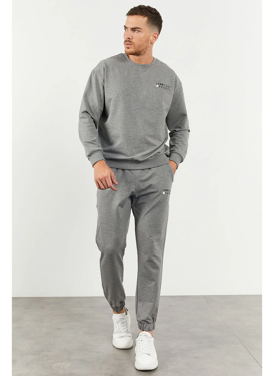 تومي لايف Gray Melange Men's Casual O Neck Oversize Elastic Leg Tracksuit - 85120