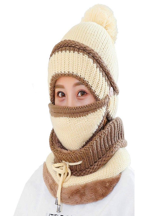 techcity 3 in 1 Warm Thick Knitted Beanie Hat Scarf and Mask Set Slouchy Snow Knit Cap Infinity Scarves for Women (Beige) - Image 1