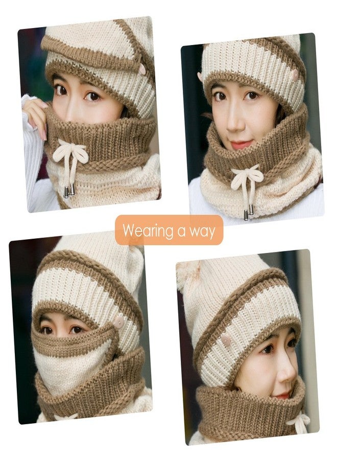 techcity 3 in 1 Warm Thick Knitted Beanie Hat Scarf and Mask Set Slouchy Snow Knit Cap Infinity Scarves for Women (Beige) - Image 3