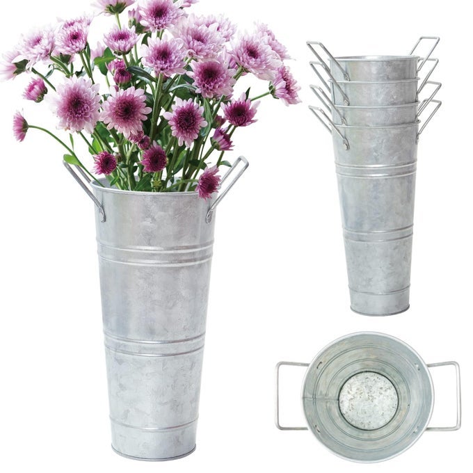 GALVANIZED METAL VASES FARMHOUSE FRENCH FLOWER BUCKET VASES FOR CUT FLOWERS FOR HOME DECOR AND WEDDING TABLE CENTERPIECE DECORATIONS SILVER SET OF 4 9 INCH