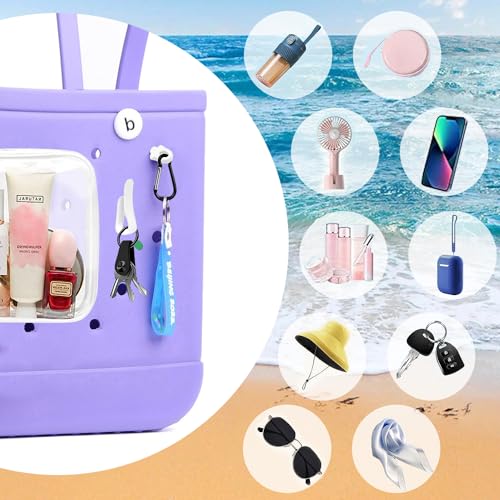 Everfunny 3 Packs Clear Bogg Beach Tote Bag with 2 Pack Insert Hooks Accessories for Bogg Bags Travel Makeup Clean Toiletry Brush Organizer Cosmetic Divider Storage Inner Pouch (White set of 2) - Image 3