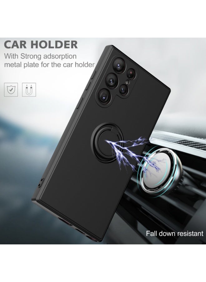 for Samsung Galaxy S23 Ultra Case, Liquid Silicone Flexible Edges Anti-scratch and Shockproof Circular Ring Support Car Magnets Phone Case Cover for Samsung Galaxy S23 Ultra, Black - Image 4