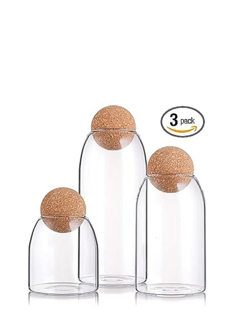 Glass Jar with Ball Cork Lid, 3 Pack Glass Canister with Wood Lid, Glass Food Storage Jars, Glass Jars Set, Kitchen Glass Canisters, for Home Kitchen, for Coffee, Tea, Flour, Candy, Cookie, Spice - Image 1
